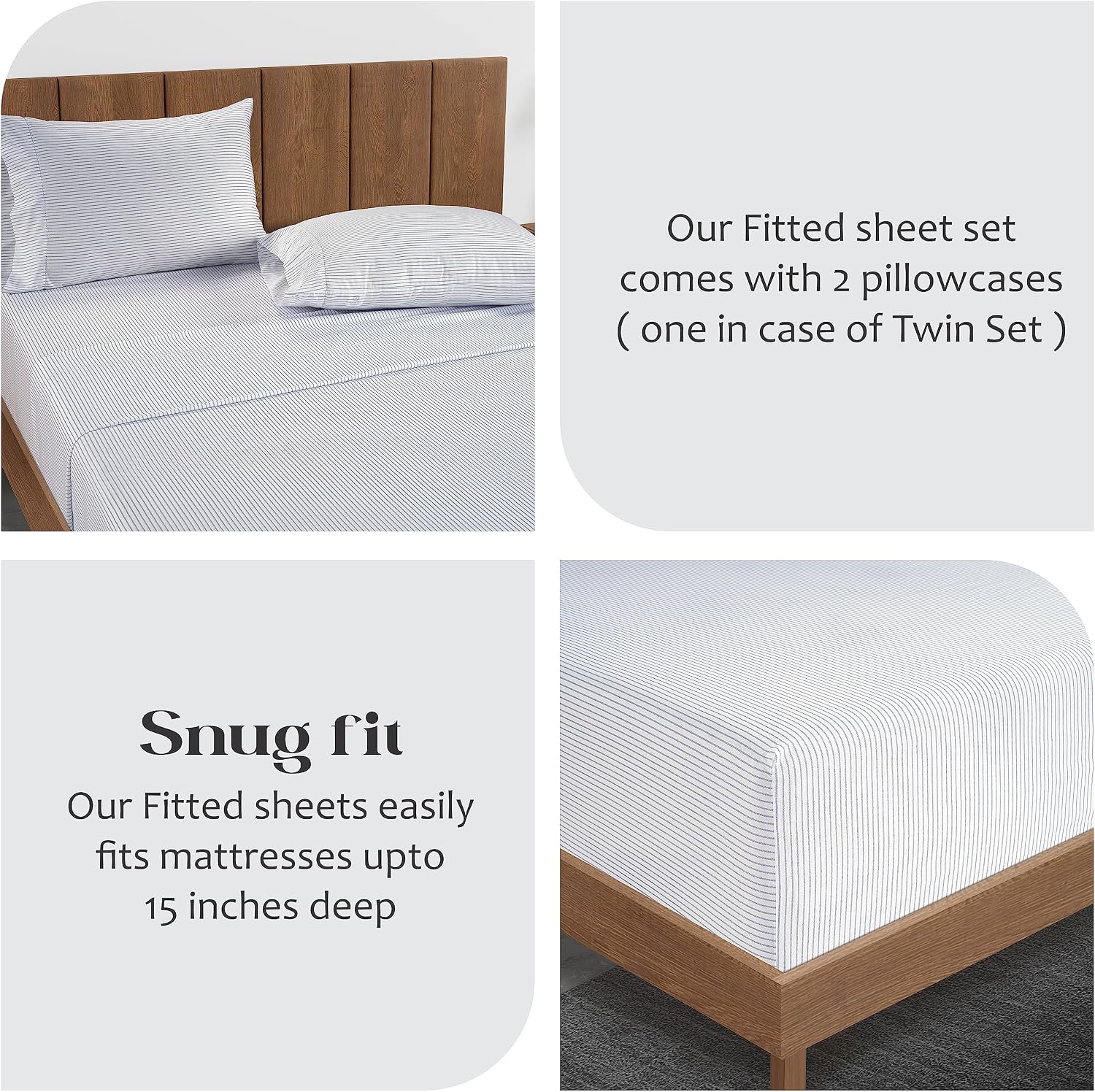 LANE LINEN Twin XL Fitted Sheet, 100% Organic Cotton 2-Piece Set (1 Fitted Sheet, 1 Pillowcase), Percale Weave, Bottom Sheet, Breathable…