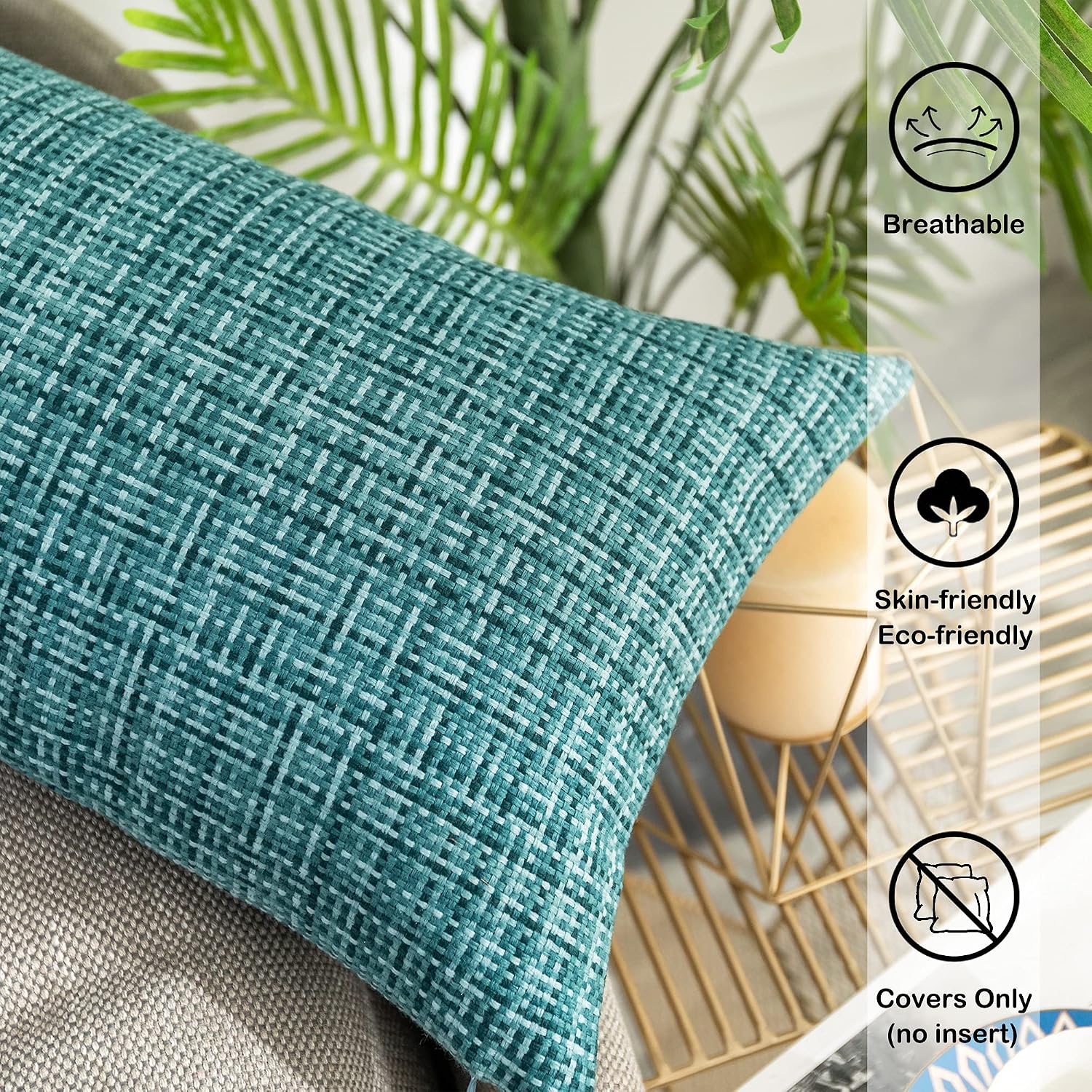 Kevin Textile Pack of 2 Decorative Outdoor Waterproof Throw Pillow Covers Lumbar Pillowcases Modern Cushion Cases for Patio Couch Bench…
