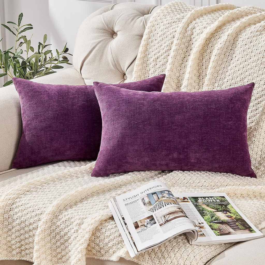 Gawamay Lumbar Pillow Decorative Rectangle Throw Pillow Covers 12"x20" Inch Set of 2, Super Soft Chenille Fall Pillowcase for Living Room B…