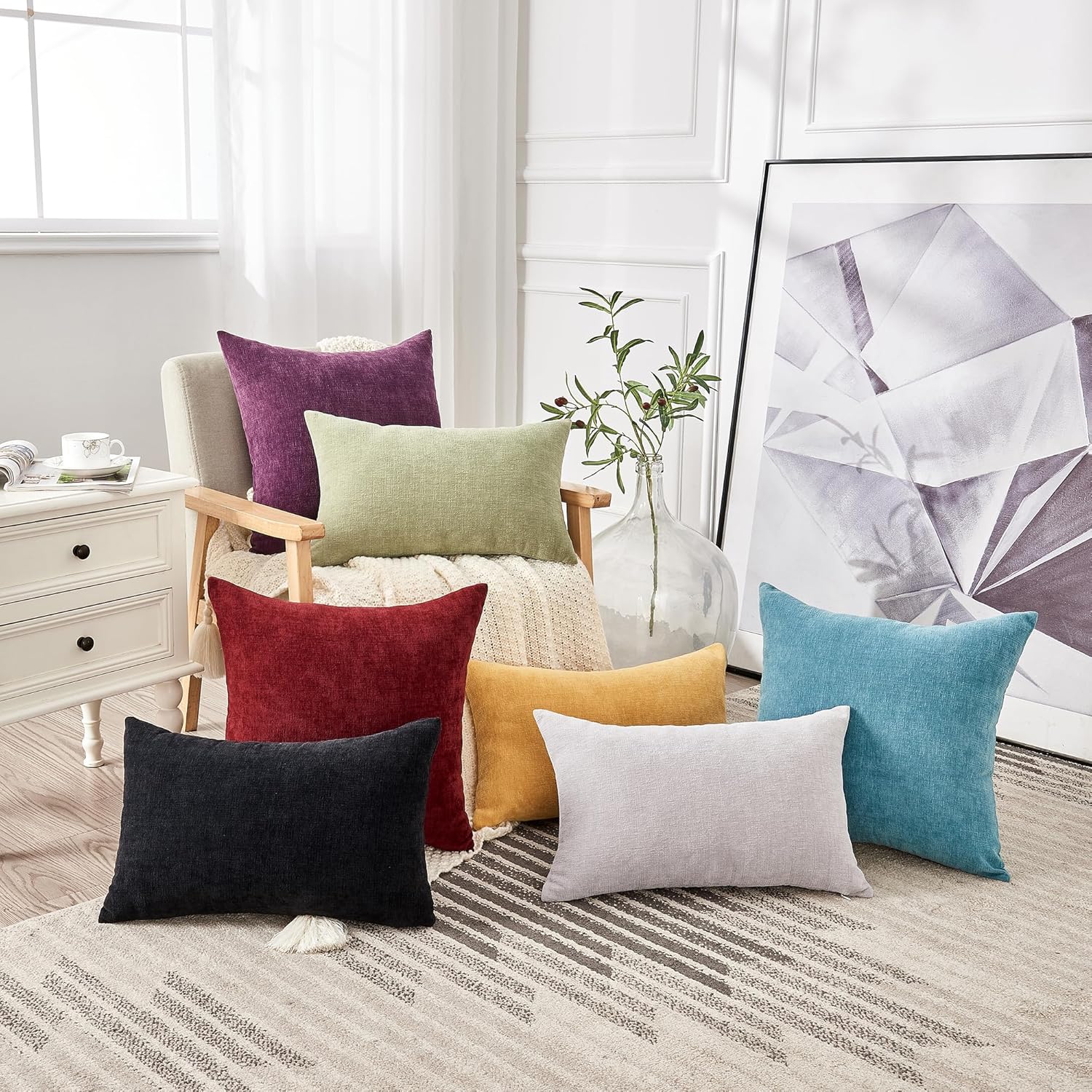 Gawamay Decorative Square Throw Pillow Covers 18"x18" Inch Set of 4, Super Soft Chenille Pillows Farmhouse Fall Pillowcase for Living Room…