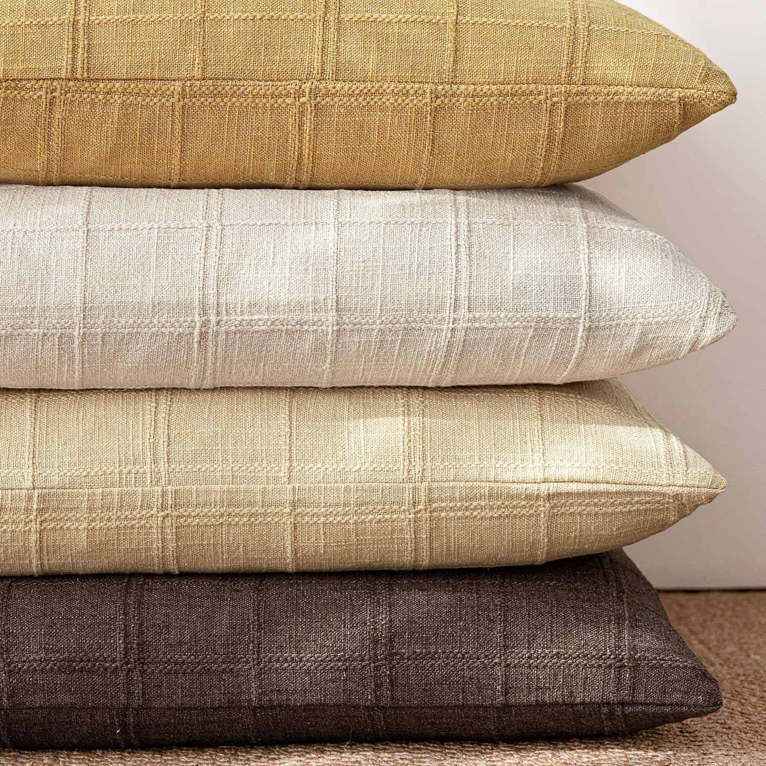 Foindtower Set of 1 Decorative Linen Check Throw Pillow Cover Neutral Long Body Lumbar Cushion Cover Farmhouse Vintage Boho Home Decor…