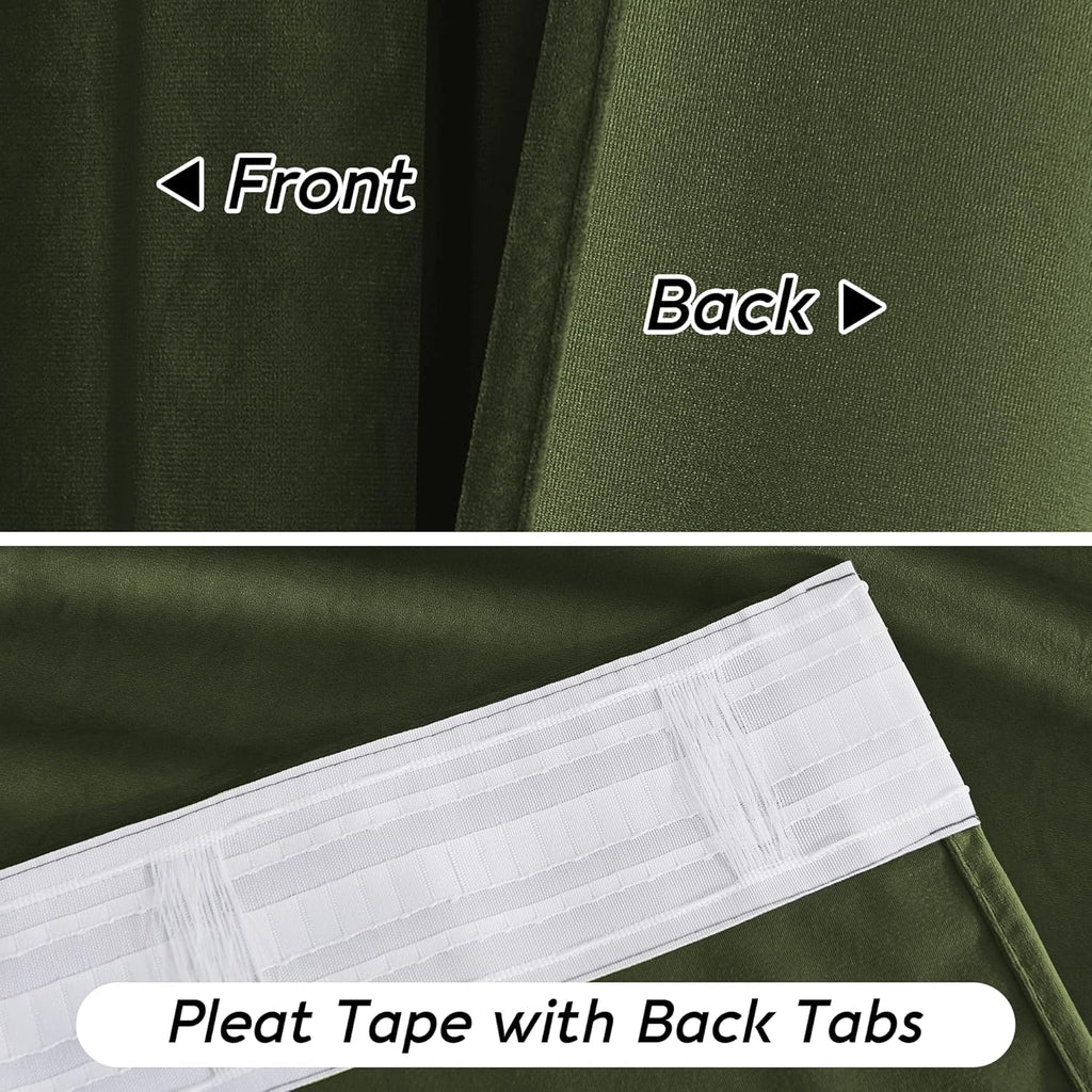Rybhome RYB HOME Elegant Green Velvet Curtains 120 inches Long, Light Blocking, Thermal Insulated, Stylish Velvet Drapes with Hook Belt for…