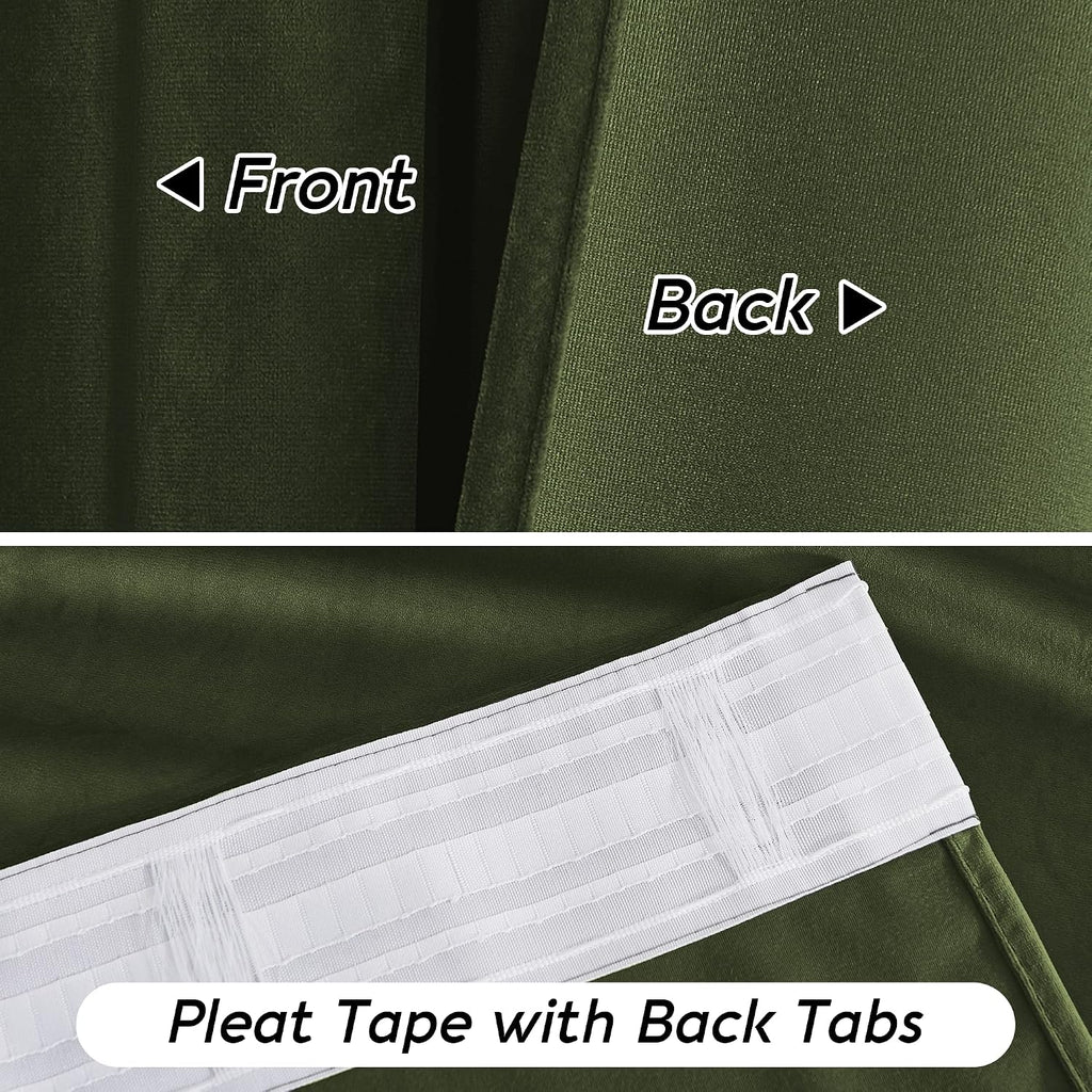 Rybhome RYB HOME Elegant Green Velvet Curtains 90 inches Long, Light Blocking, Thermal Insulated, Stylish Velvet Drapes with Hook Belt for…