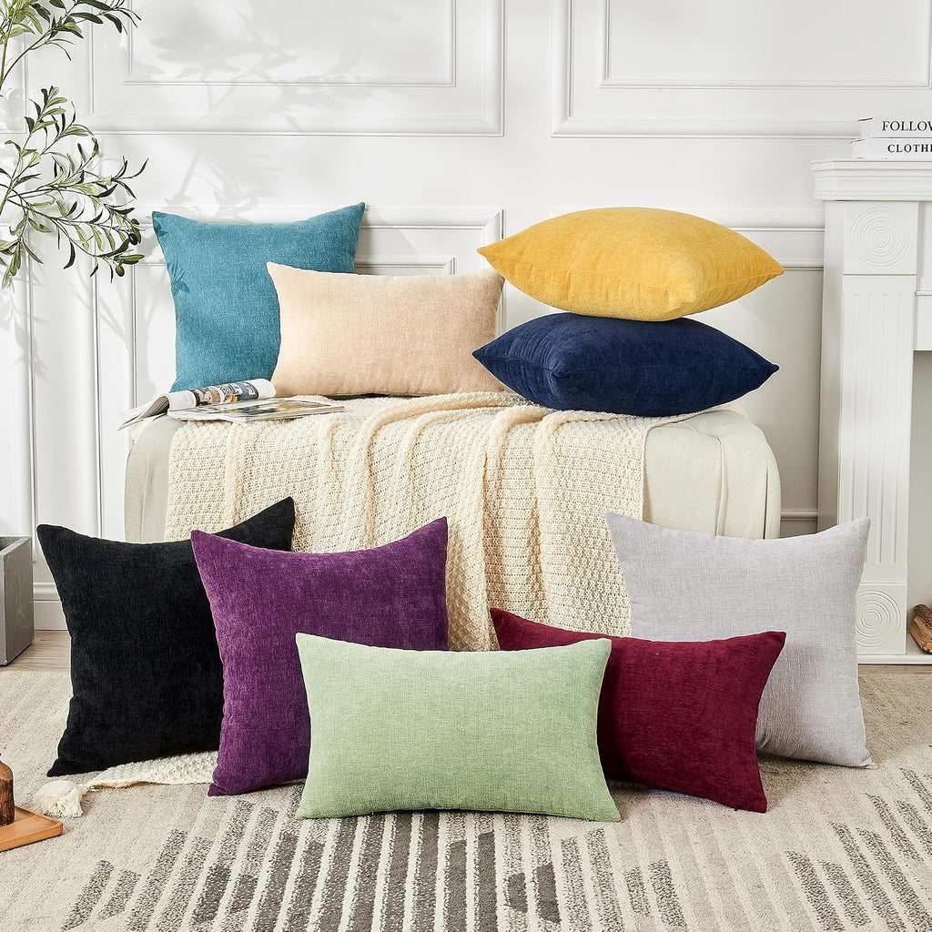 Gawamay Decorative Chenille Throw Pillow Covers 26x26 Inch Pack of 2, Soft Square Couch Pillow Cover for Sofa Cushion Living Room Bedroom S…
