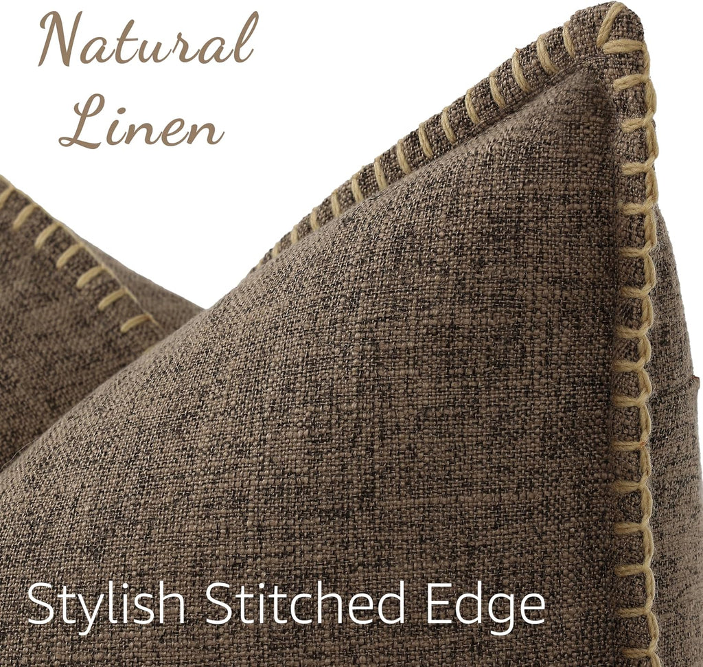 decorUhome Summer Decorative Throw Pillow Covers 12x20 Set of 2 Lumbar Faux Linen Farmhouse Pillow Covers with Stitched Edge Outdoor…