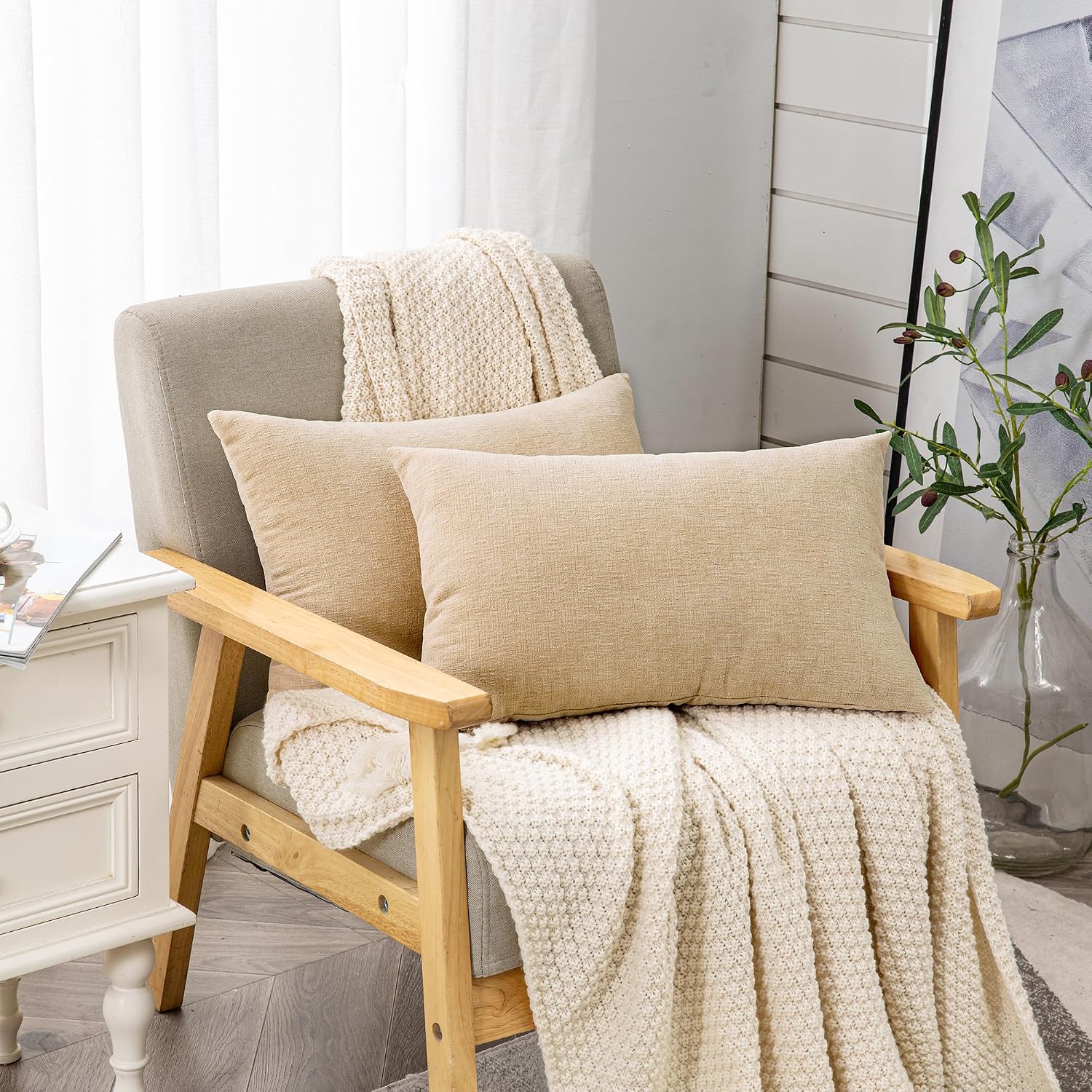 Gawamay Decorative Rectangle Throw Pillow Covers 12"x20" Inch Set of 2, Soft Chenille Fall Lumbar Support Pillow Cases for Living Room Bedr…