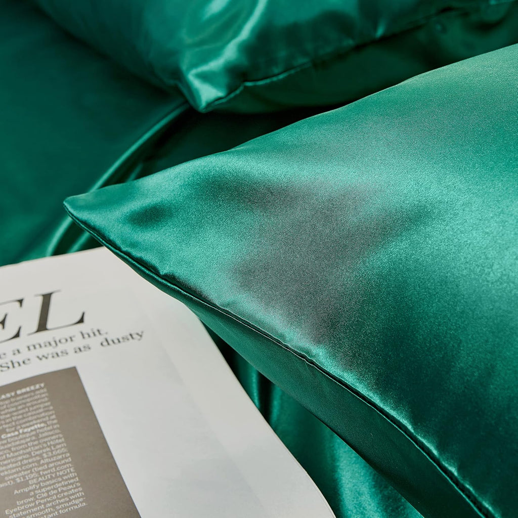 2 Pack Toddler Pillow Cover Dark Green Travel Pillowcase Breathable Silky Soft Baby Pillow Cases 14x20 Kids Satin Pillowcase Envelope Style