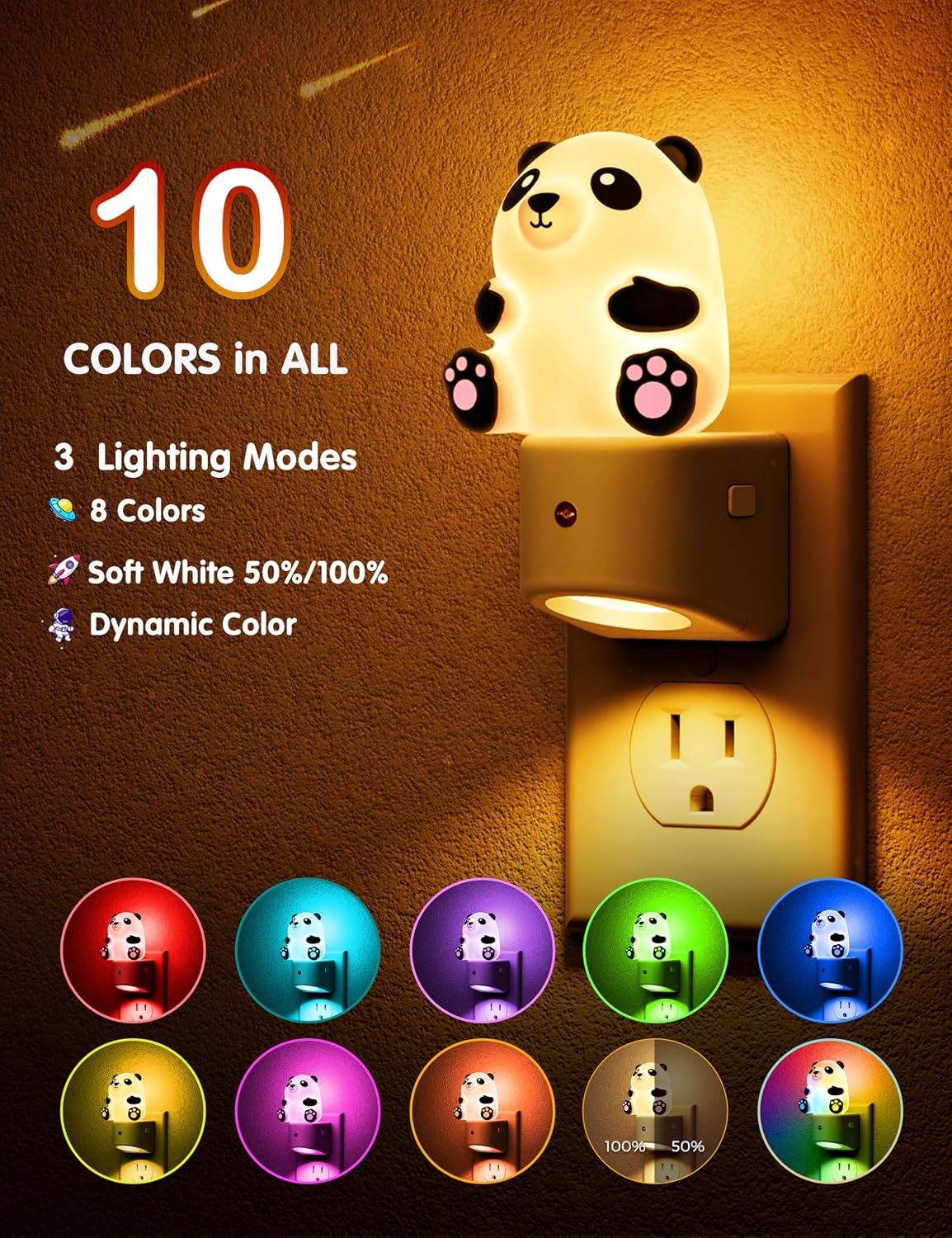 L LOHAS LED Night Light for Kids, 3D Panda Night Light Plug in, Dusk to Dawn Nursery Night Lights, RGB+Soft White 3000K, 3 Lighting…