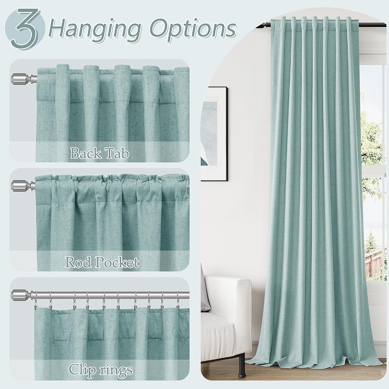 Guken Light Blue 100% Blackout Linen Curtains 108 Inch Length 2 Panels Set for Living Room Bedroom Back Tab/Rod Pocket Thermal Insulated Bl…