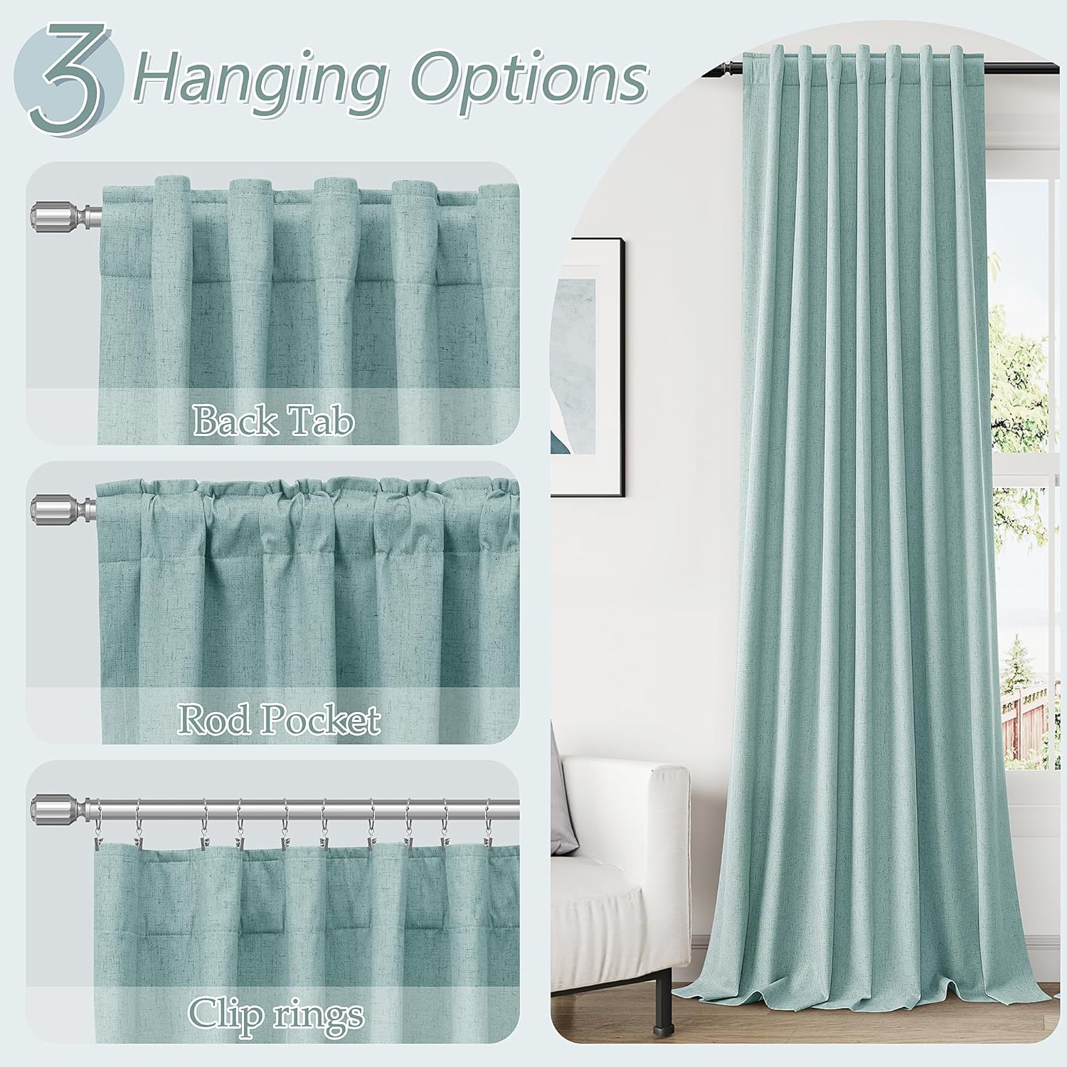 Guken 100% Blackout Linen Curtains 102 Inch Length 2 Panels Set for Living Room Bedroom Back Tab Thermal Insulated Black Out Linen Drapes R…