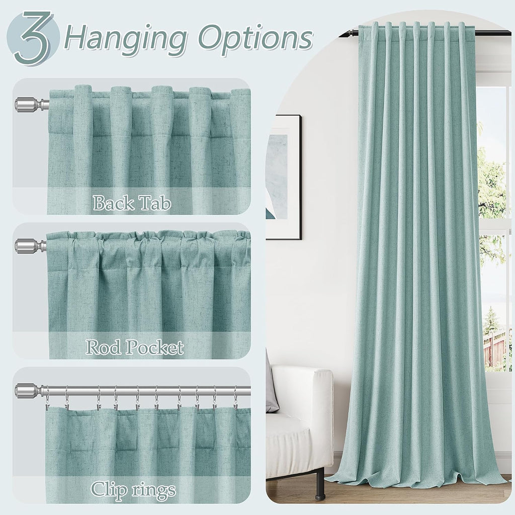 Guken 100% Blackout Linen Curtains 72 Inch Length 2 Panels Set for Living Room Bedroom Back Tab Thermal Insulated Black Out Linen Drapes Ro…