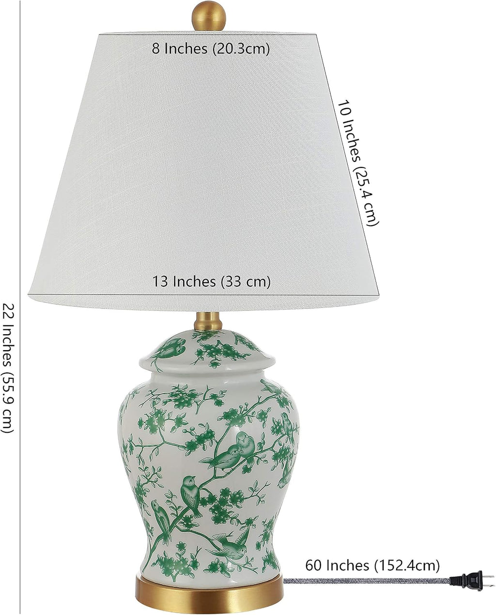 JONATHAN Y 22" White/Green Ceramic Table Lamp, French Country Chinoiserie Ginger Jar LED Bedside Lamp for Living Room Bedroom, White…