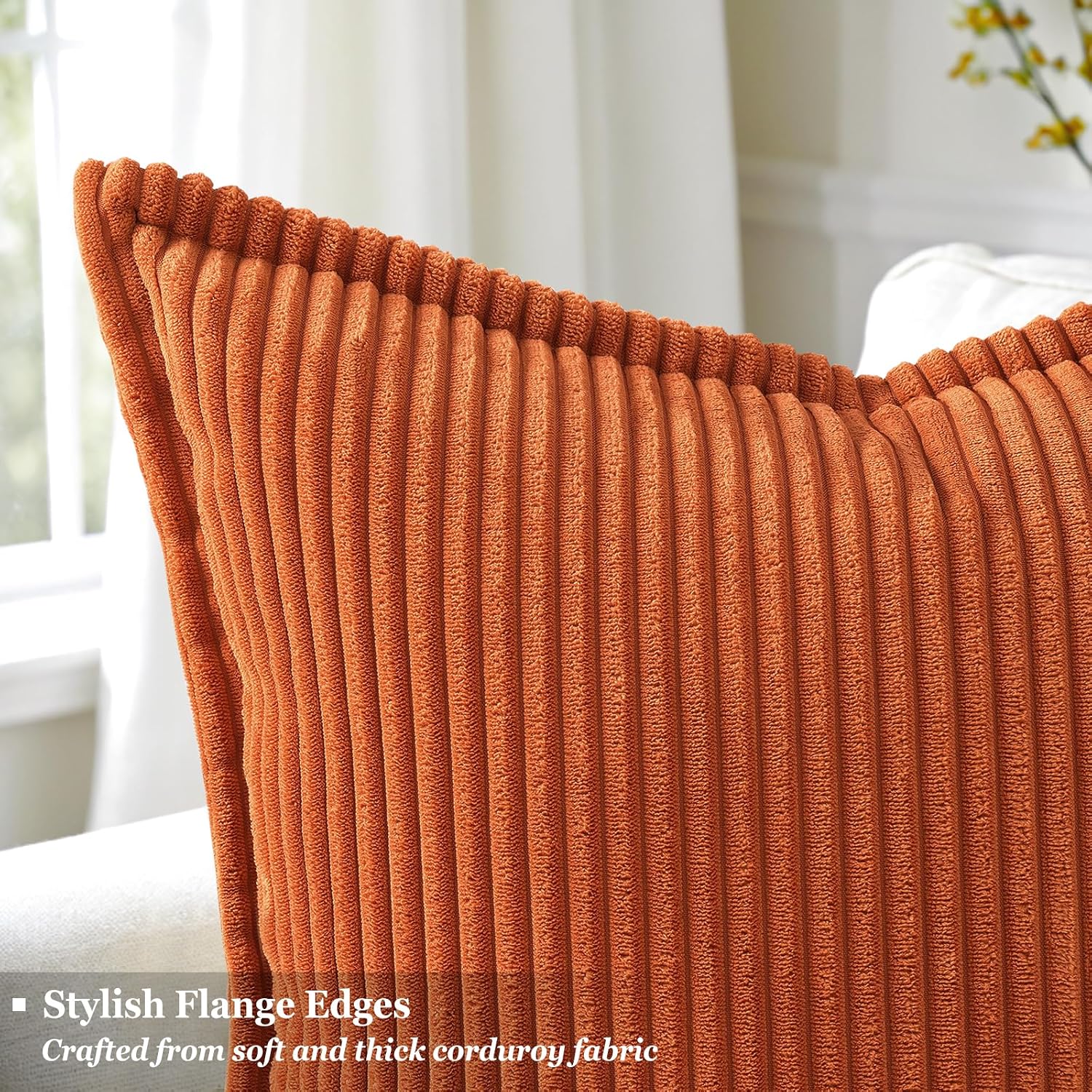 decorUhome Summer Corduroy Rust Throw Pillow Covers 20x20 Set of 2 Decorative Soft Boho Farmhouse Couch Pillow Covers for Living Room Bed S…