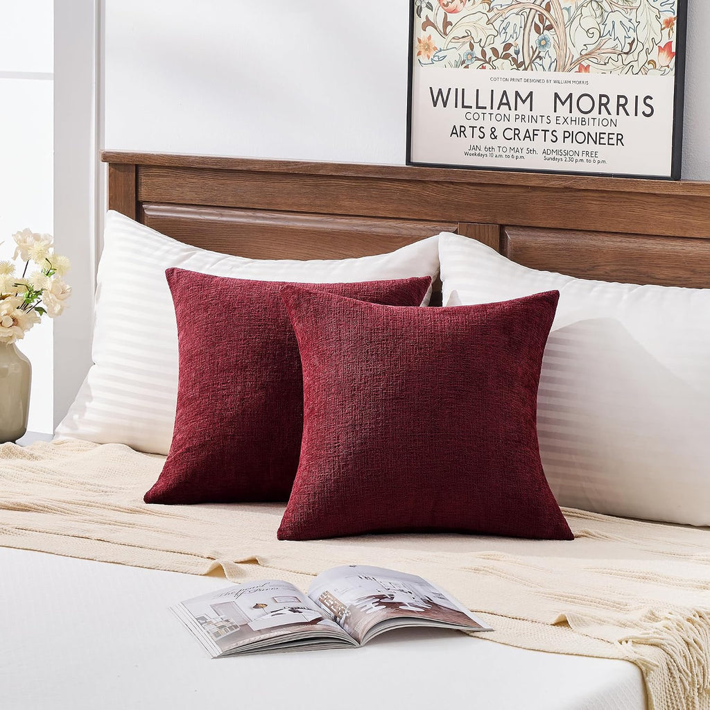 Gawamay Set of 2 Soft Textured Chenille Throw Pillow Covers 18x18 Inch (45x45 CM), Decorative Pillowcases Cushion Covers for Farmhouse Home…