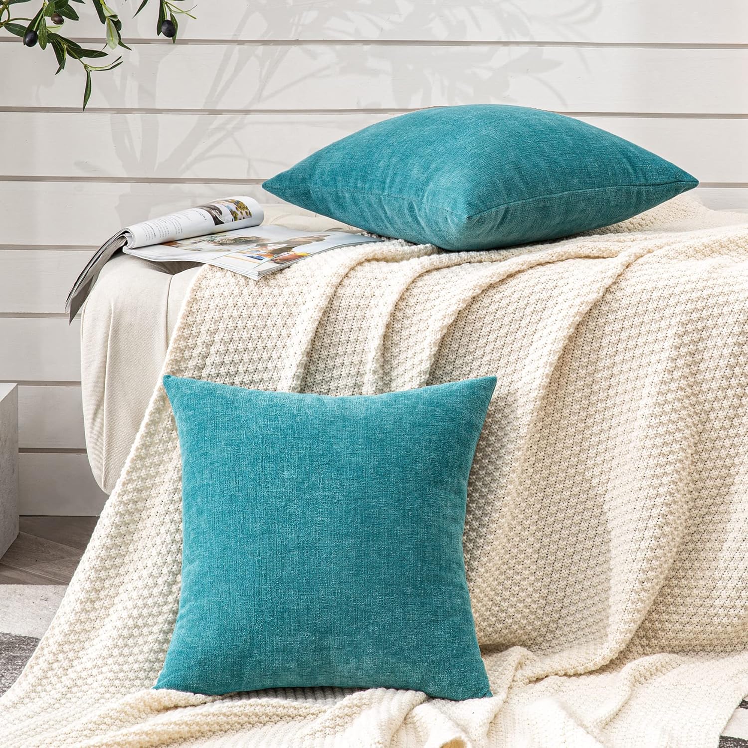 Gawamay Decorative Square 16x16 Inch Throw Pillow Covers Set of 2, Super Soft Chenille Pillows Farmhouse Fall Pillowcase for Living Room Be…