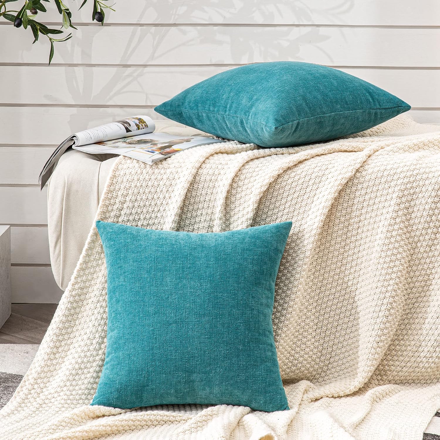 Gawamay Decorative Square Throw Pillow Covers 18"x18" Inch Set of 2, Super Soft Chenille Pillows Cover Fall Pillowcase for Living Room Bedr…
