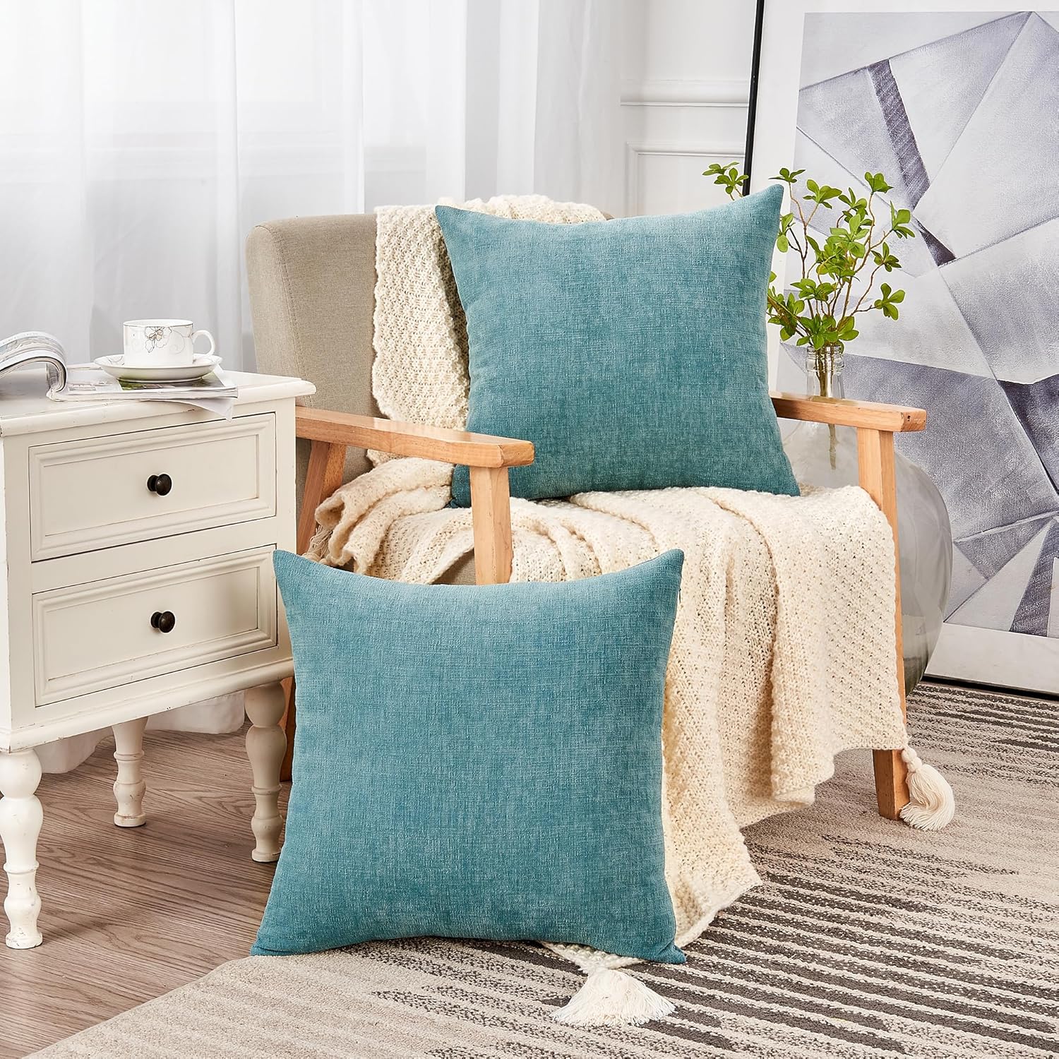 Gawamay Decorative Throw Pillow Covers 16x16 Inch Set of 2, Super Soft Chenille Square Pillows Farmhouse Fall Pillowcase for Living Room Be…