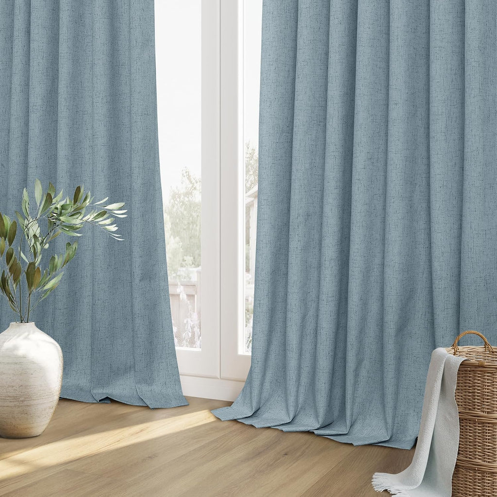 Guken Blue 100% Blackout Linen Curtains 132 Inch Length 2 Panels Set for Living Room Bedroom Back Tab Thermal Insulated Black Out Drapes Ro…