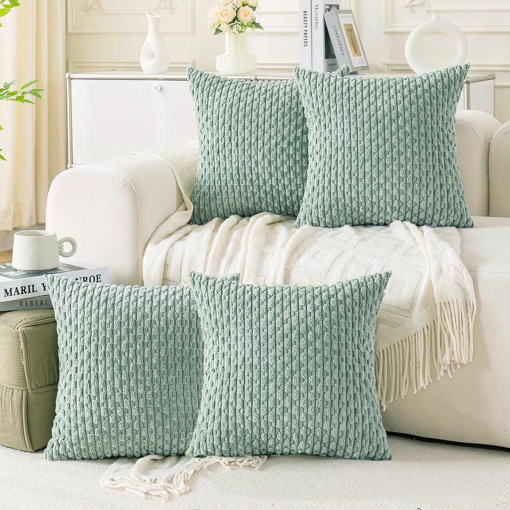 Cozoomy Set of 4 Aqua Decorative Throw Pillow Covers 20x20 Inch Corduroy Pillow Covers for Bed Couch Sofa Living Room Soft Square Cushion C…