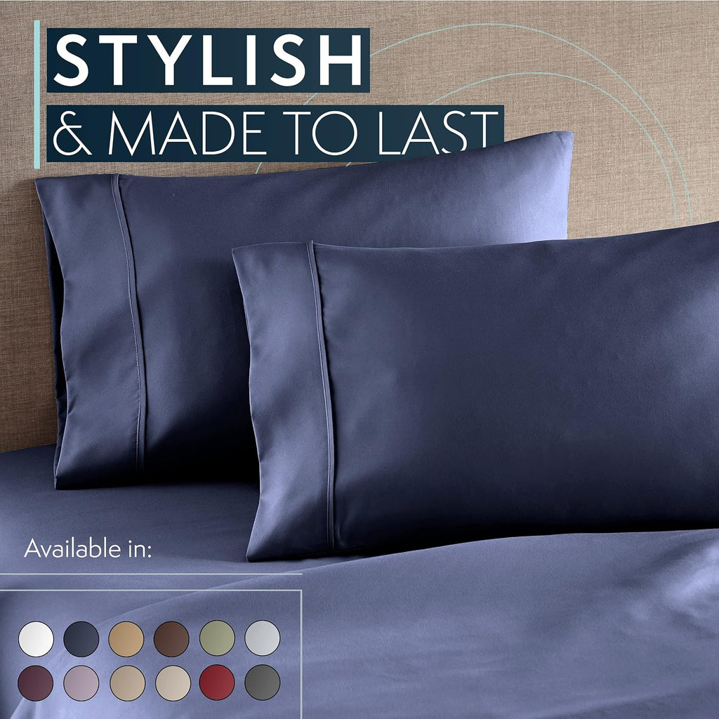 HCCollection HC Collection King Pillow Cases Set of 2- Microfiber, Extra Soft Pillowcases - easy maintenance & Machine Washable - Navy white