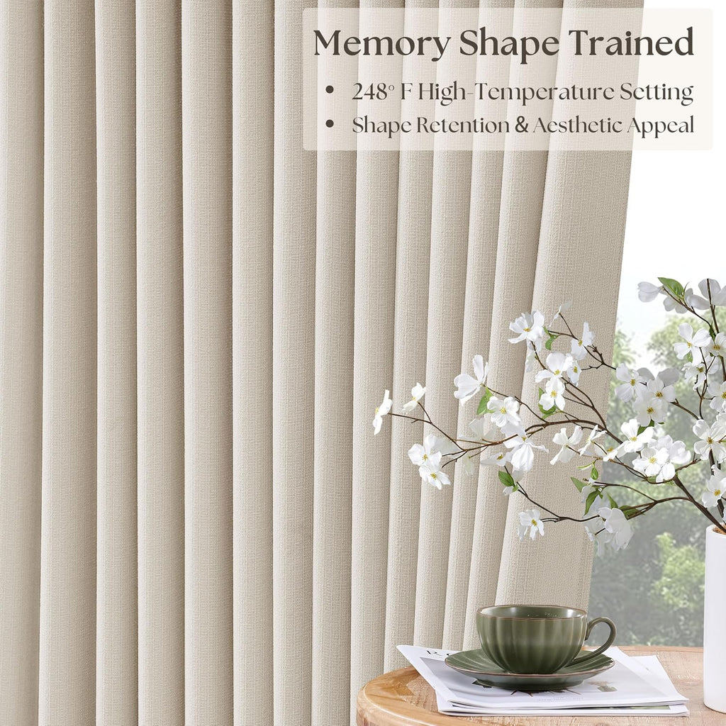 Twodrapes Cream White Linen Blackout Pleated Curtains 108 Inches Long 2 Panels Set Pinch Pleate 100% Black Out Double Layer Natural Burlap…