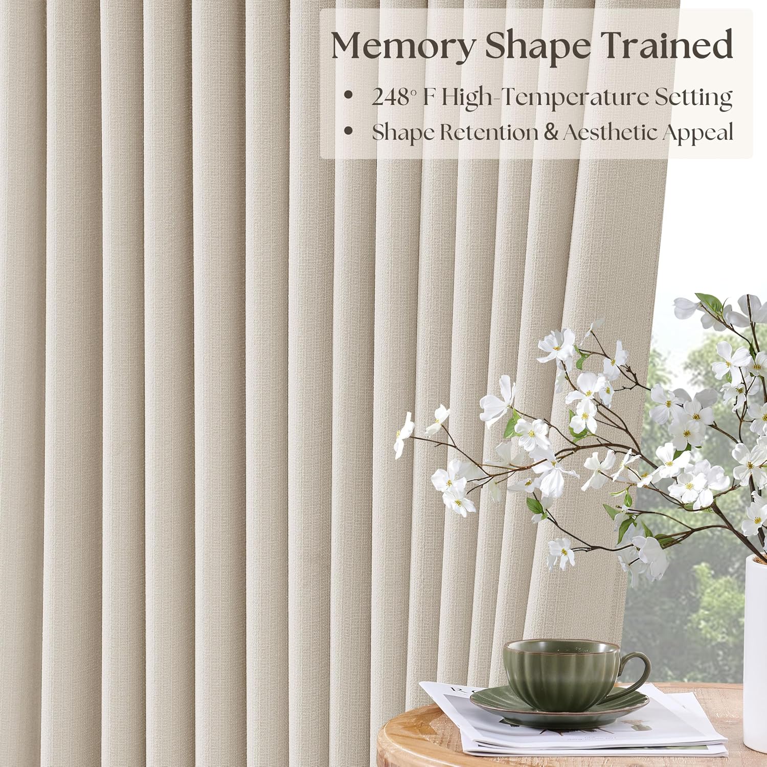 Twodrapes Cream White Linen Blackout Pleated Curtains 108 Inches Long 2 Panels Set Pinch Pleate 100% Black Out Double Layer Natural Burlap…