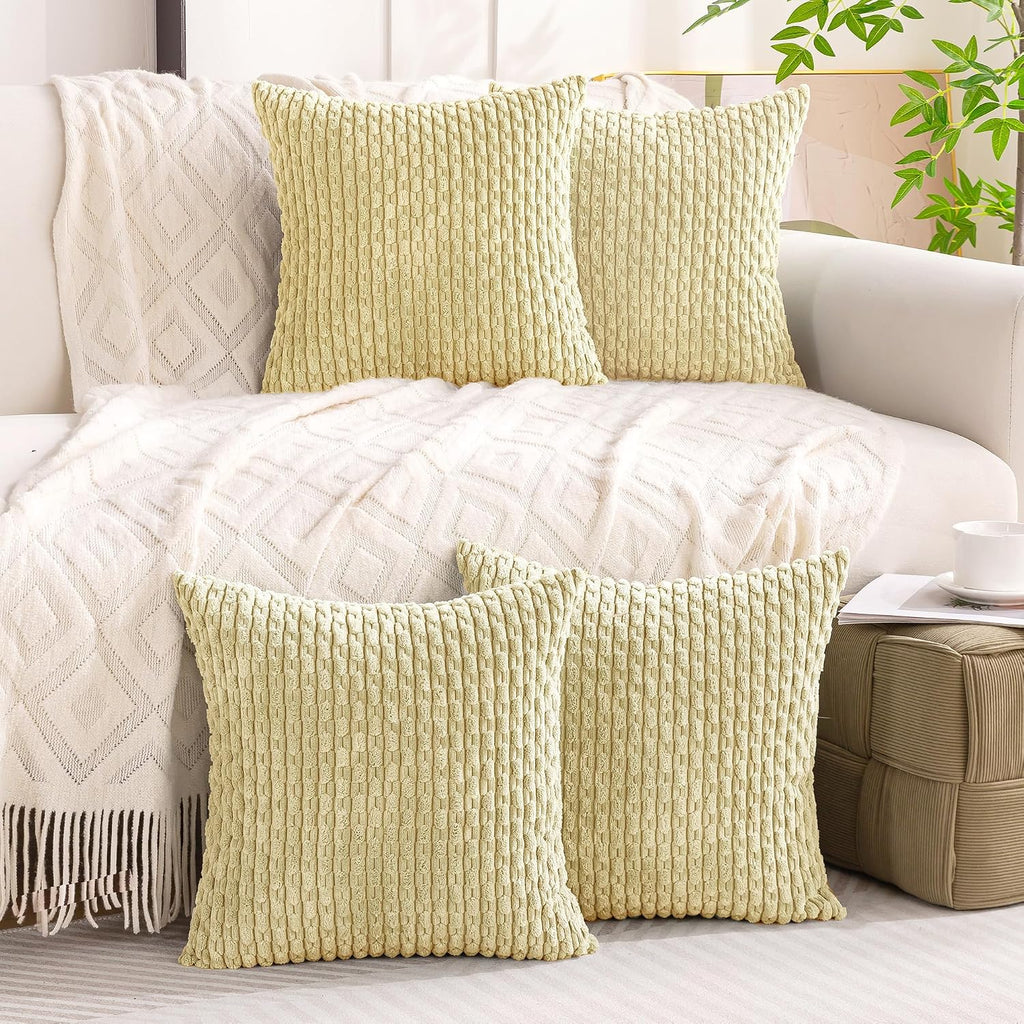 Cozoomy Set of 4 Pale Yellow Decorative Throw Pillow Covers 26x26 Inch Corduroy Pillow Covers for Bed Couch Sofa Living Room Soft Square Cu…