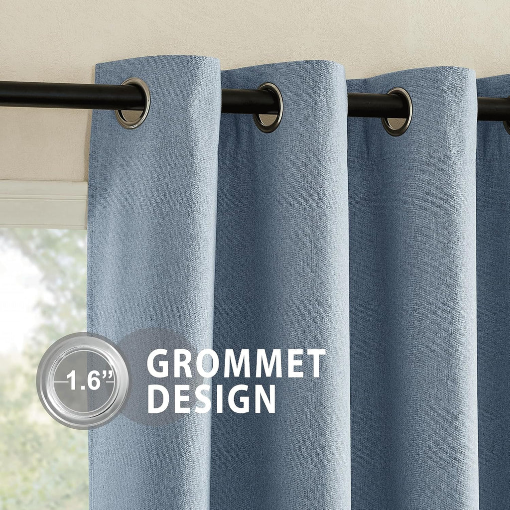 NICETOWN Stone Blue Full Shade Faux Linen Curtain Panels 95" Long, Pair of Energy Smart & Noise Blocking Out Blackout Drapes for Guest…