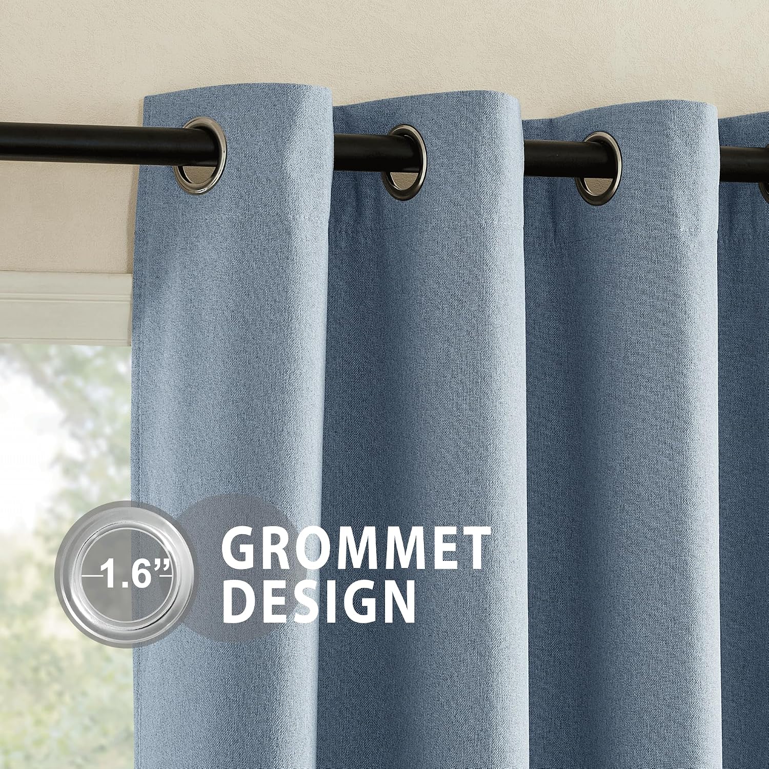 NICETOWN Stone Blue Full Shade Faux Linen Curtain Panels 95" Long, Pair of Energy Smart & Noise Blocking Out Blackout Drapes for Guest…