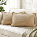 decorUhome Summer Corduroy Light Brown Throw Pillow Covers 12x20 Set of 2 Decorative Soft Boho Farmhouse Lumbar Couch Pillow Covers for Liv…
