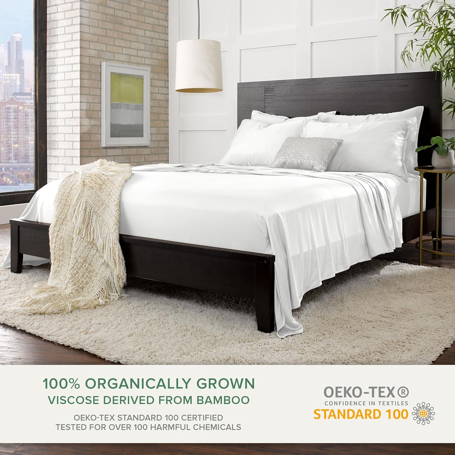 PureBamboo Pure Bamboo Full Sheets, Genuine 100% Organic Viscose Derived from Bamboo Bed Sheet Set, Luxuriously Soft & Cooling, Double Stit…