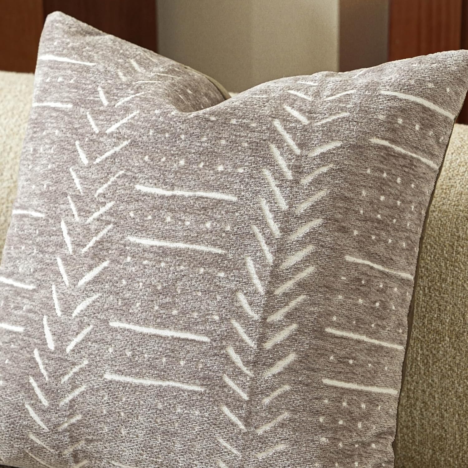BlissBlush Decorative Long Lumbar Pillow Cover 14x36 for Bed, Taupe Soft Woven Chenille Accent Pillow Cover for Bedroom Couch Sofa…
