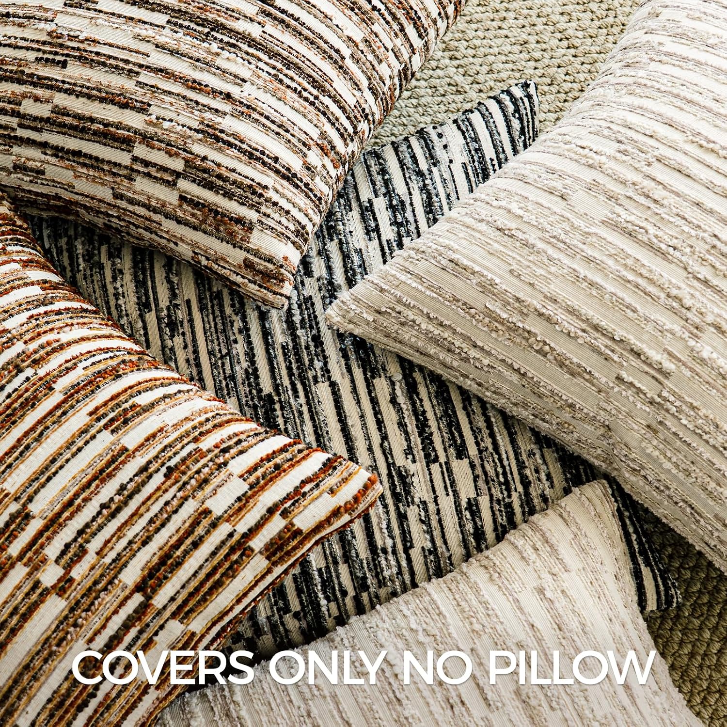 amoment a moment Boho Throw Pillow Covers Set of 2, Striped Decorative Rustic Farmhouse Pillow Cases, Aesthetic Modern Home Decor Couch Cushi…