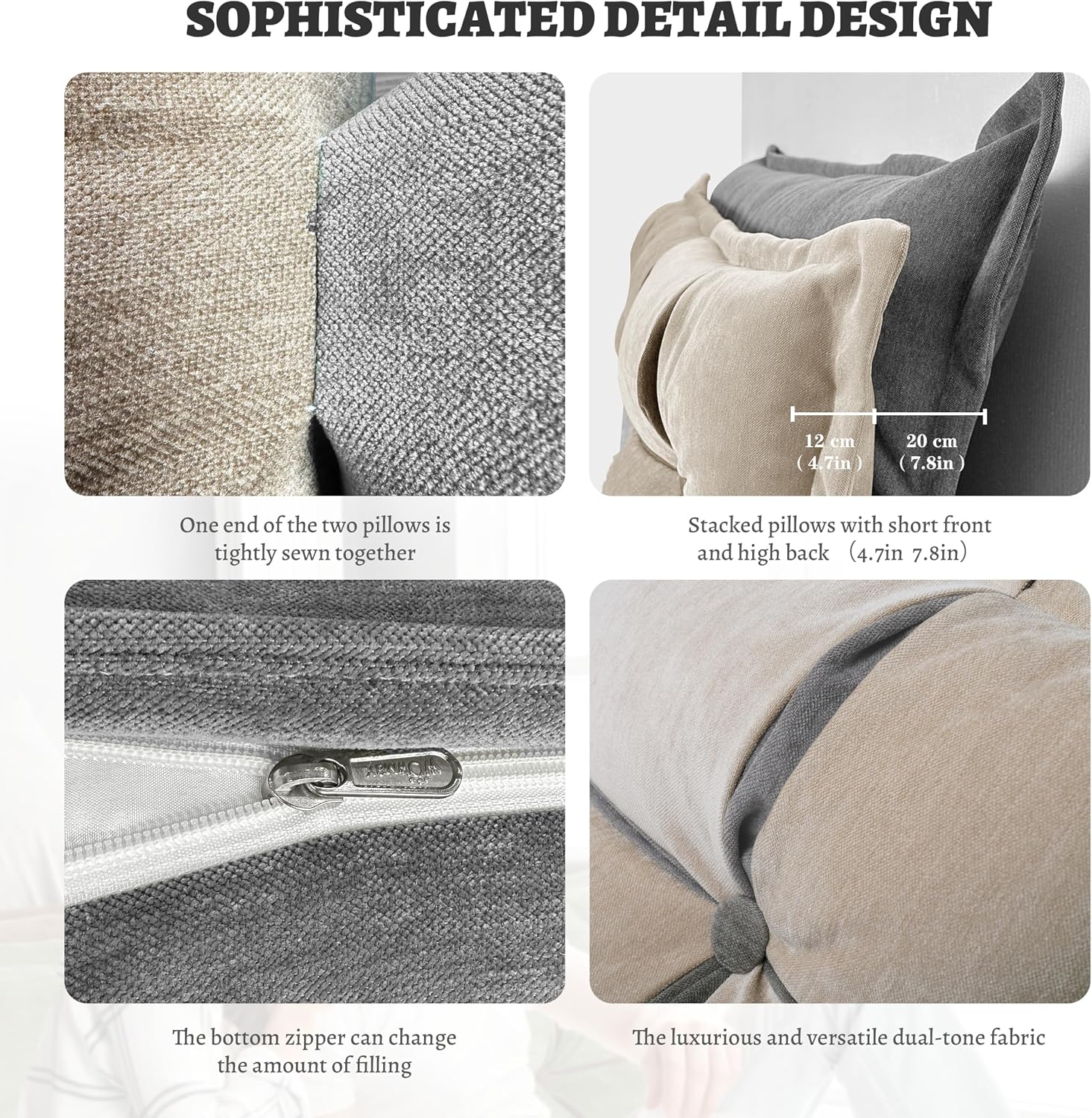 Johnear Headboard Backrest Set of 2 Pack Pillows for Daybed Couch Support Reading Pillows for Sitting in Bed Adult, Soft Chenille Long…