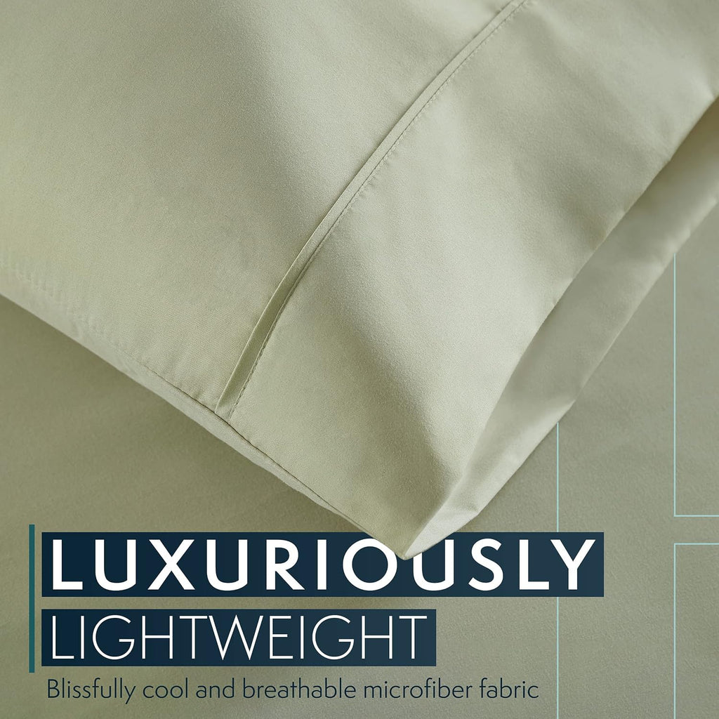 HCCollection HC Collection King Pillow Cases Set of 2- Microfiber, Extra Soft Pillowcases - easy maintenance & Machine Washable - Sage white