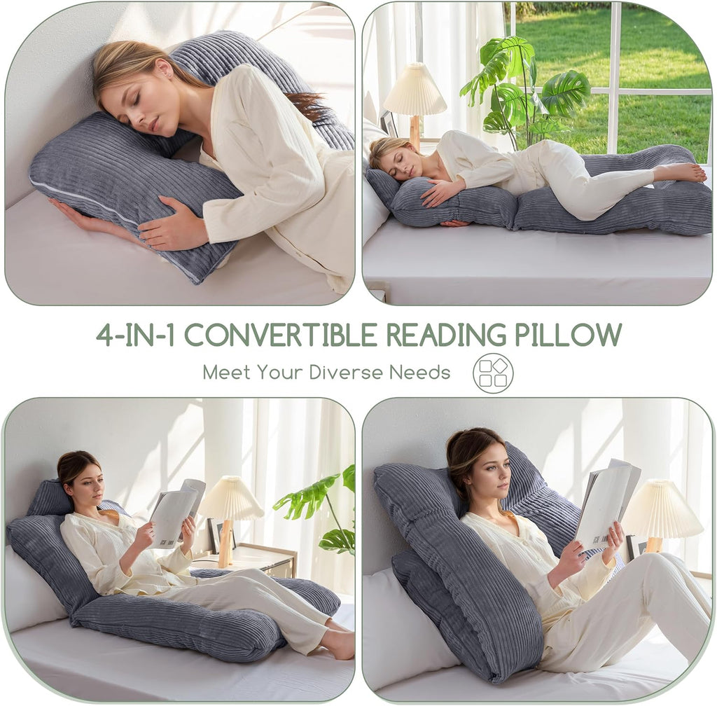Higogogo Reading Pillow, Back Pillow for Sitting in Bed and Couch, Gaming Pillow for Adults, Sit Up Support for Bed, Dark Grey Grey