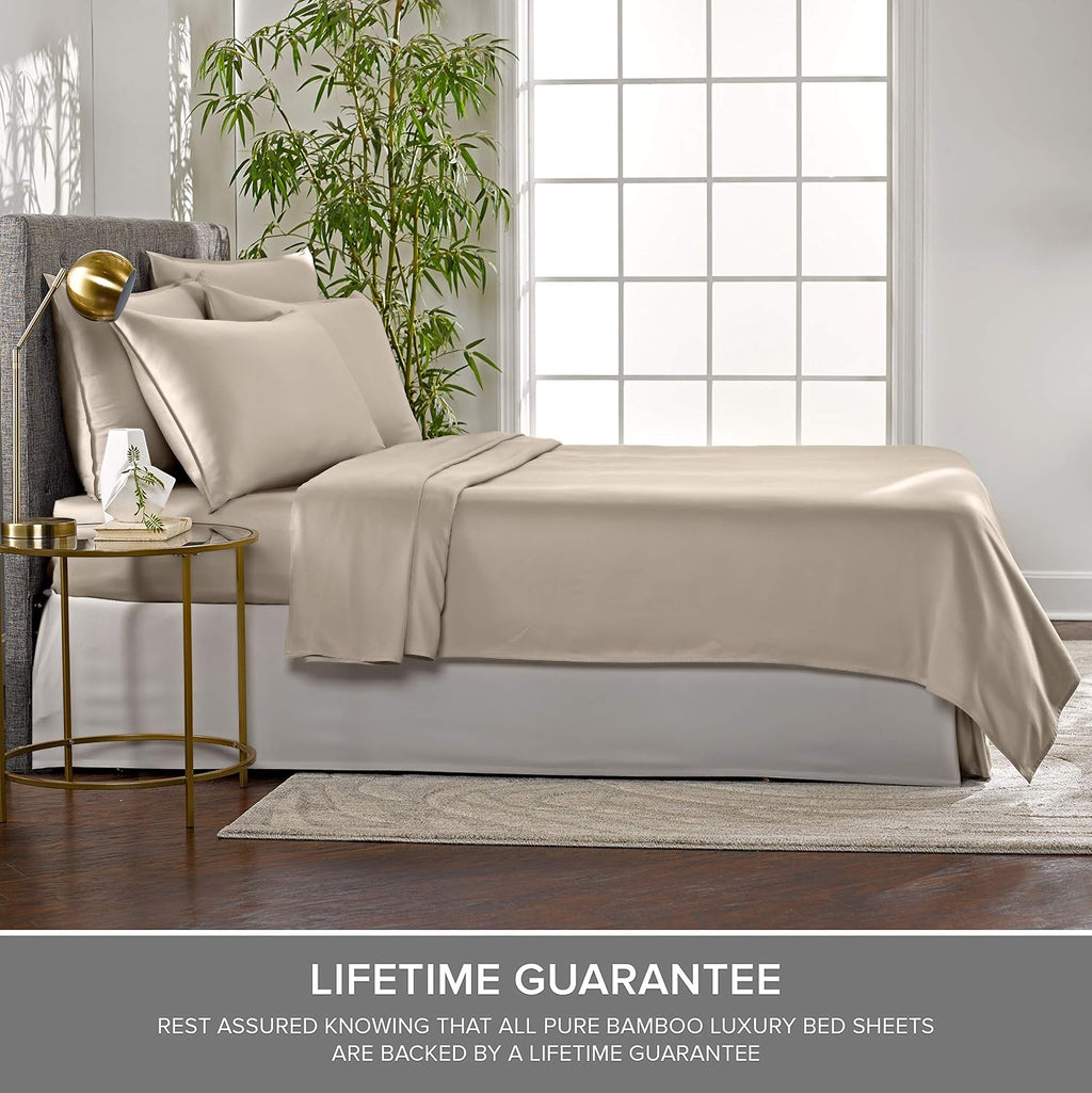 PureBamboo Pure Bamboo Split King Sheets, Genuine 100% Organic Viscose Derived from Bamboo Bed Sheet Set, Soft & Cooling, Double Stitching,…