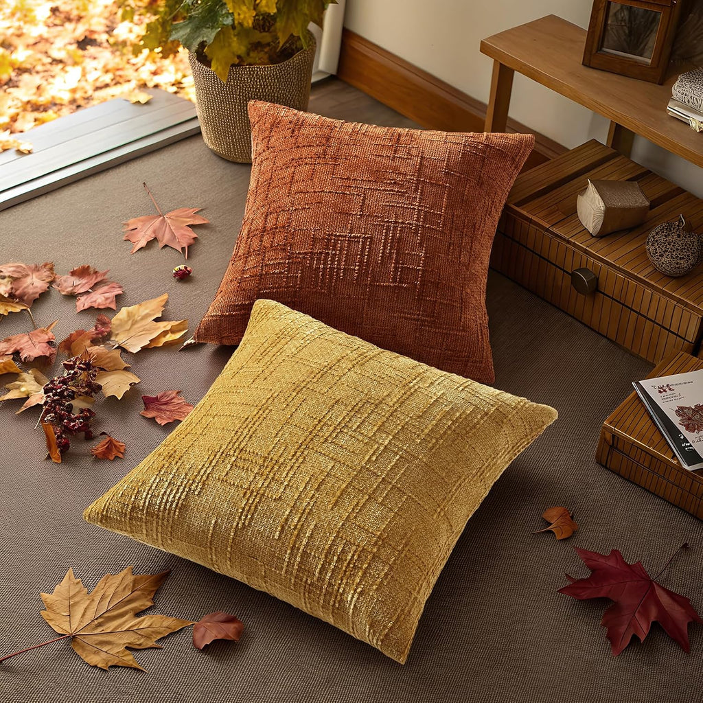 decorUhome Rust Chenille Throw Pillow Covers 18x18 Set of 2 Textured Soft Cozy Slubby Couch Pillow Covers Modern Farmhouse Boho Decorative…