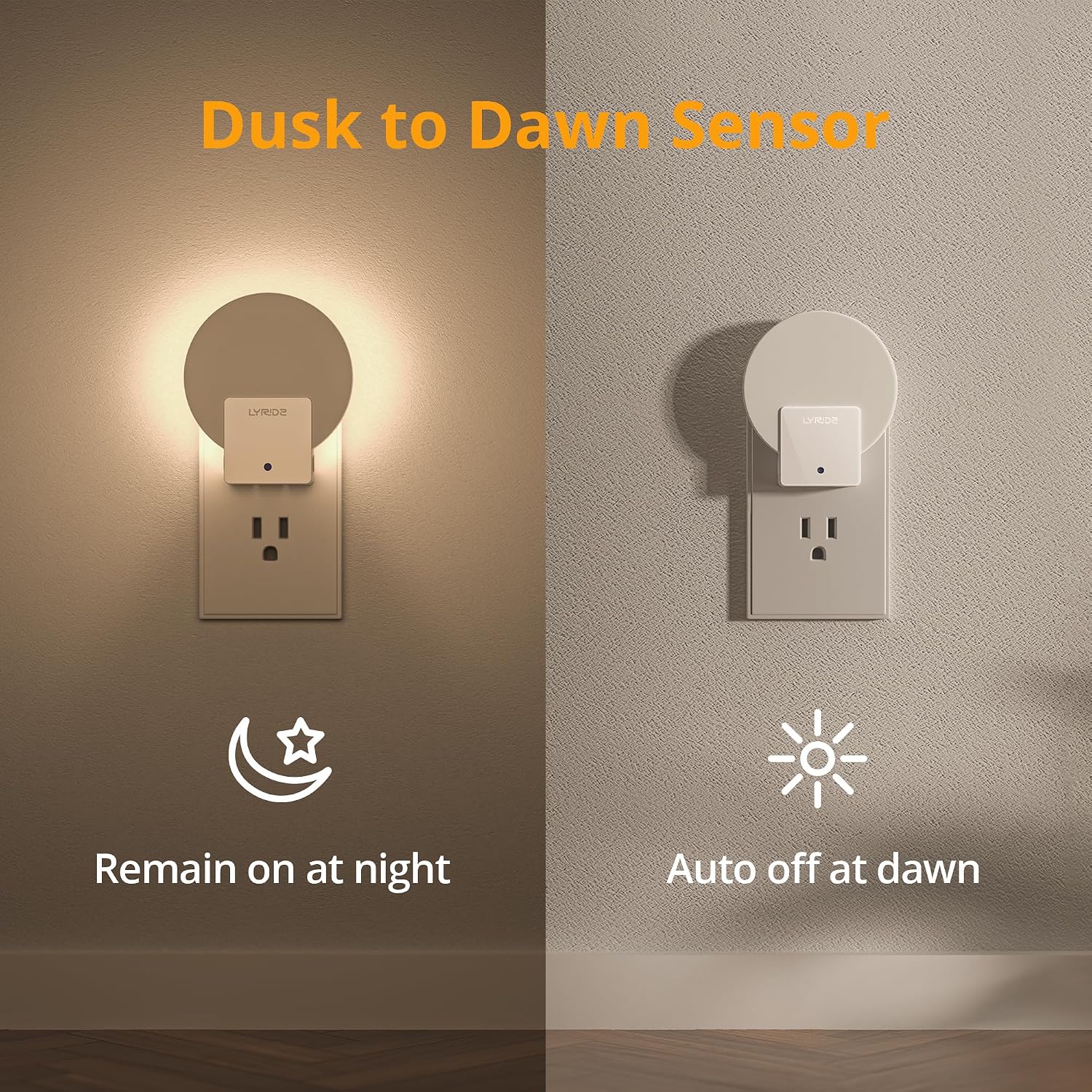 Lyridz Plug in LED Backlit Night Light with Auto Dusk to Dawn Sensor, 1-50 LM Dimmable Warm White Nightlight Indoor for Bedroom…