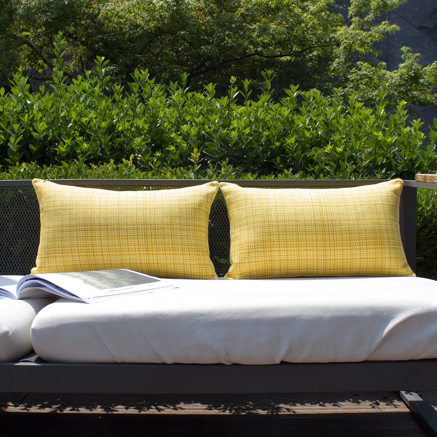 Kevin Textile Pack of 2 Decorative Outdoor Waterproof Throw Pillow Covers Lumbar Pillowcases Modern Cushion Cases for Patio Couch Bench…