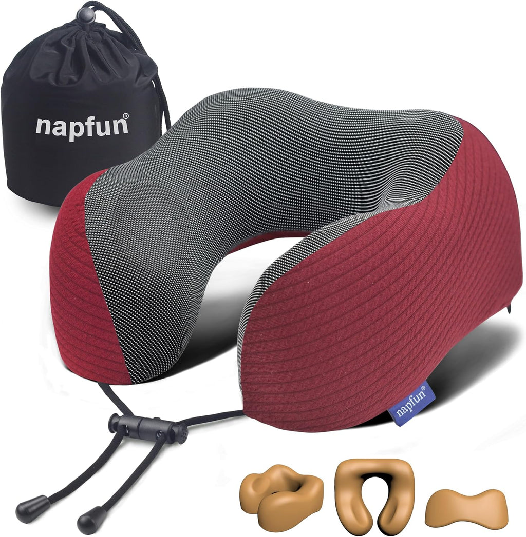 napfun Neck Pillow for Traveling, Upgraded Travel Neck Pillow for Airplane 100% Pure Memory Foam Travel Pillow for Flight Headrest Sleep…