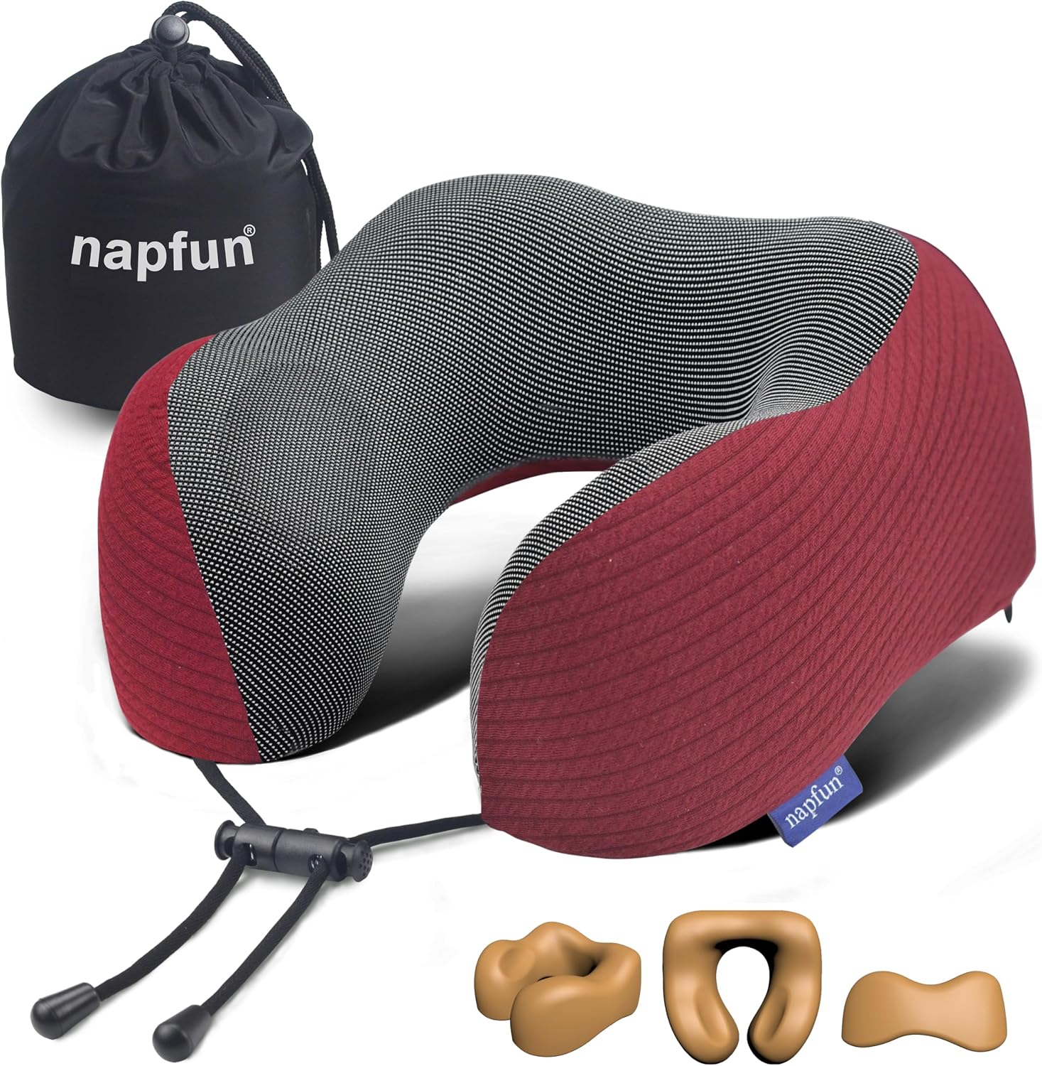 napfun Neck Pillow for Traveling, Upgraded Travel Neck Pillow for Airplane 100% Pure Memory Foam Travel Pillow for Flight Headrest Sleep…