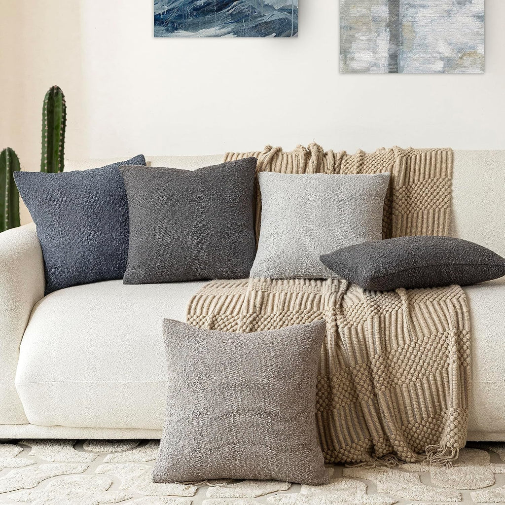 Foindtower Textured Boucle Throw Pillow Covers Accent Solid Pillow Cases Cozy Soft Decorative Couch Cushion Case for Chair Sofa Bedroom…