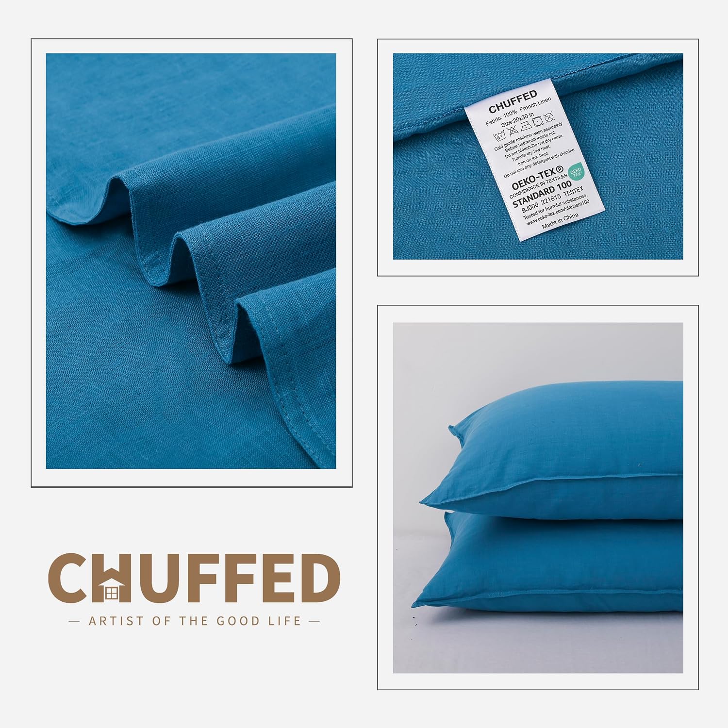 Chuffed Linen Pillowcases 2 Pack 100% Linen Standard Pillow Cases, Breathable and Cooling Washed Pillowshams with Zipper Closure, 20x30 Inc…