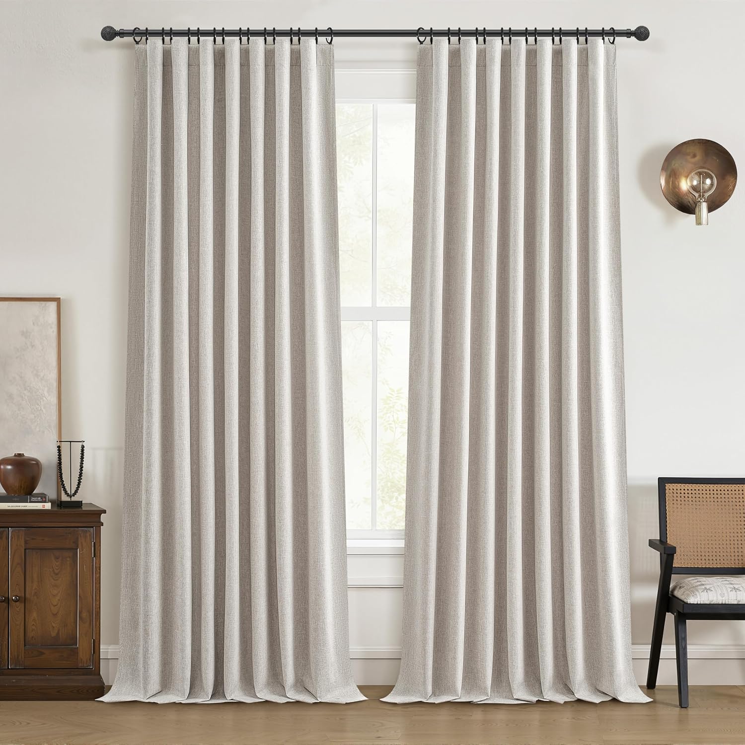 Qjmydeco Modern Neutral 88 Inch Blackout Sliding Glass Door Curtains Light and Draft Blocking Curtains & Drapes for Living Room Traverse Ri…