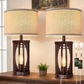 SRJJA Farmhouse Table Lamps Set of 2 for Living Room, Rustic Bedside Nightstand Lamps with USB A+C Charging Ports, 22.5" Dual Light…