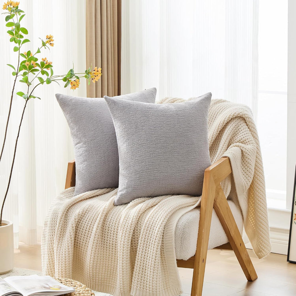 Gawamay Set of 2 Soft Textured Chenille Throw Pillow Covers 18x18 Inch (45x45 CM), Decorative Pillowcases Cushion Covers for Farmhouse Home…