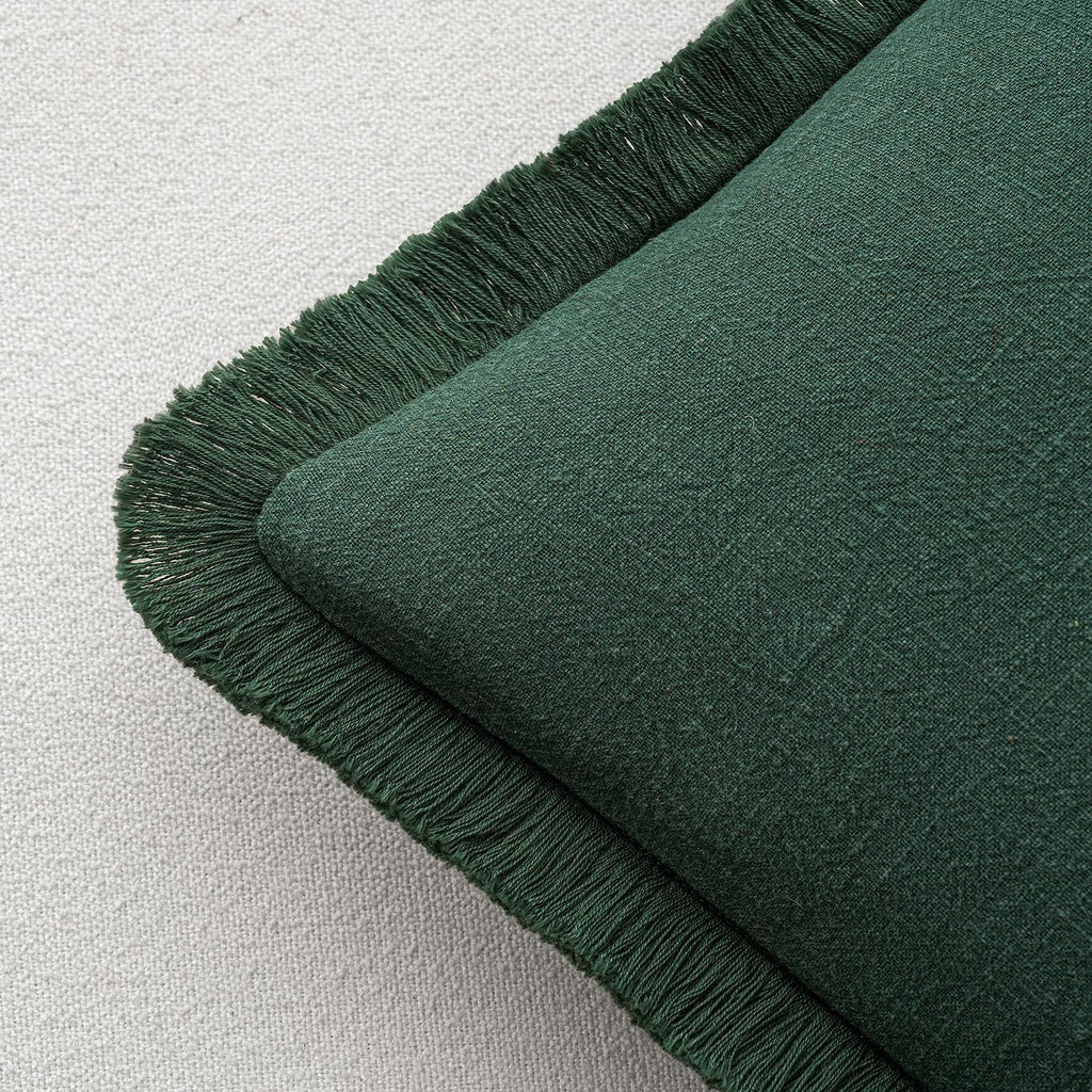 Miulee Decorative Throw Pillow Covers Neutral Linen Fringe Throw Pillows Set of 2 Army Green Boho Farmhouse Cushion Covers with Tassels for…