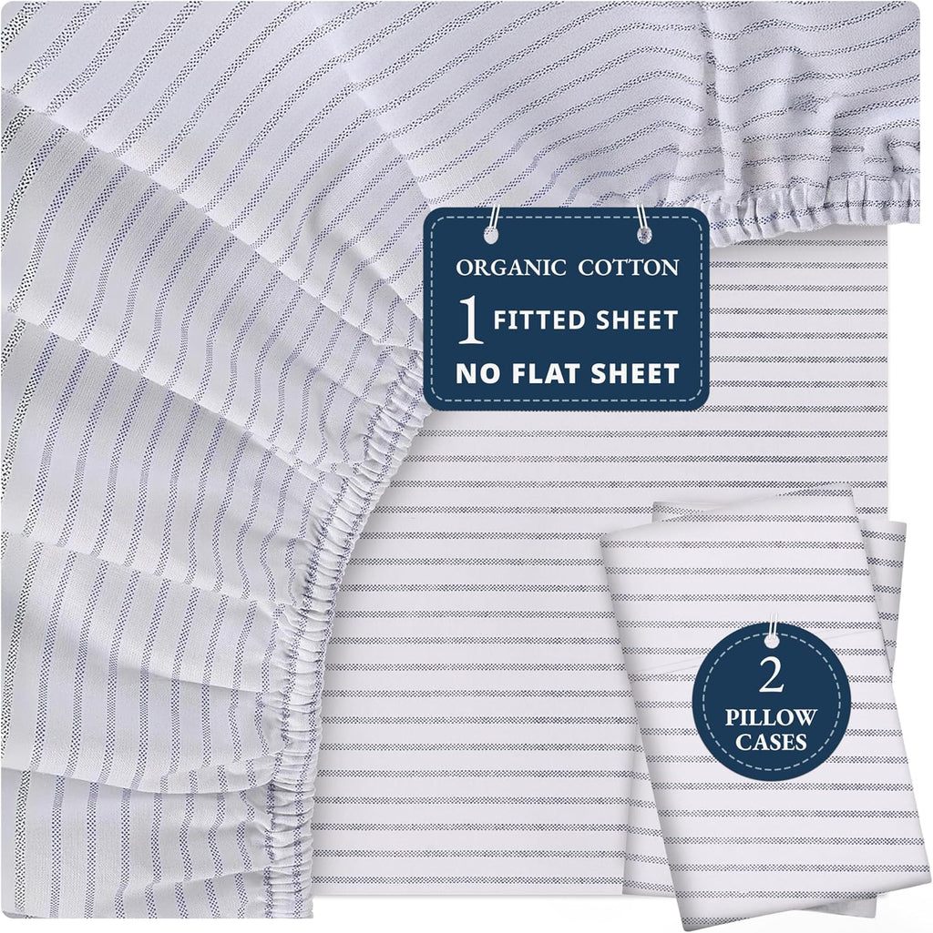 LANE LINEN 100% Organic Cotton Only Fitted Sheet Queen (Includes Pillowcases), 3 PC Set Percale Weave, Queen Size, Soft, Breathable…