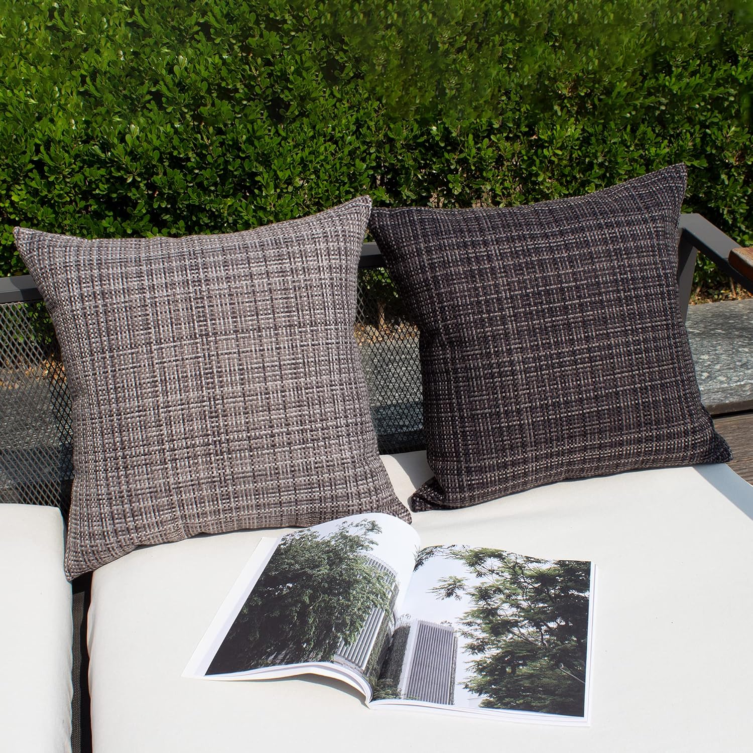 Kevin Textile Pack of 2 Decorative Outdoor Waterproof Throw Pillow Covers Stripe Square Pillowcases Modern Cushion Cases for Patio Couch…